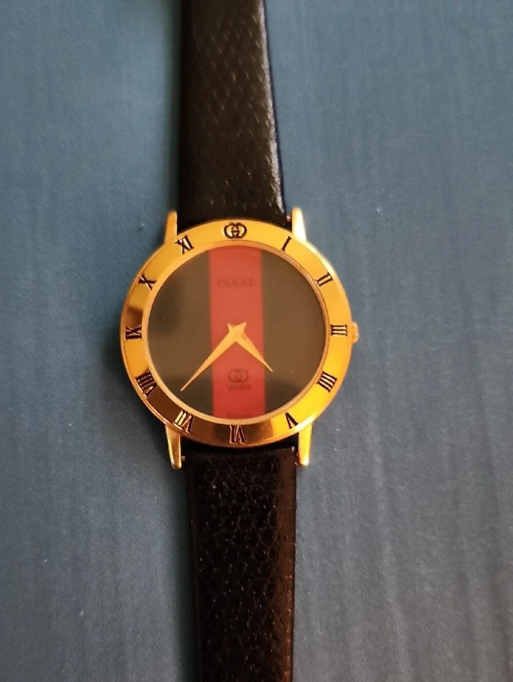 Gucci Watch with Gold Case and Red-Green Dial